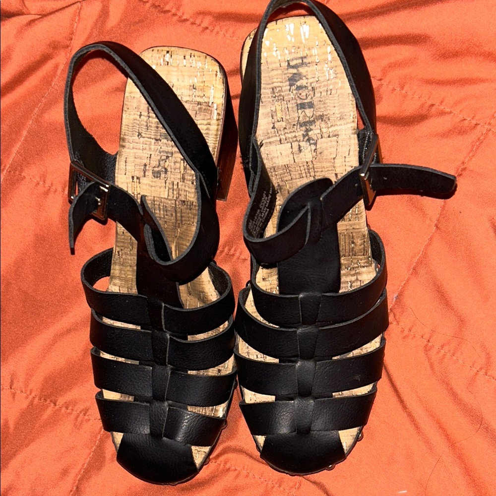 Black Woven Korks heels